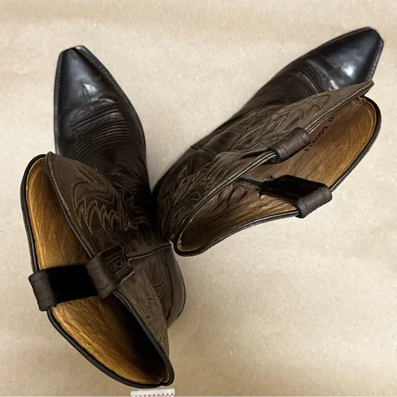 Lucchese Dark Brown Leather Western Grunge Cowboy Boots Mens Size 10 - Picture 11 of 11